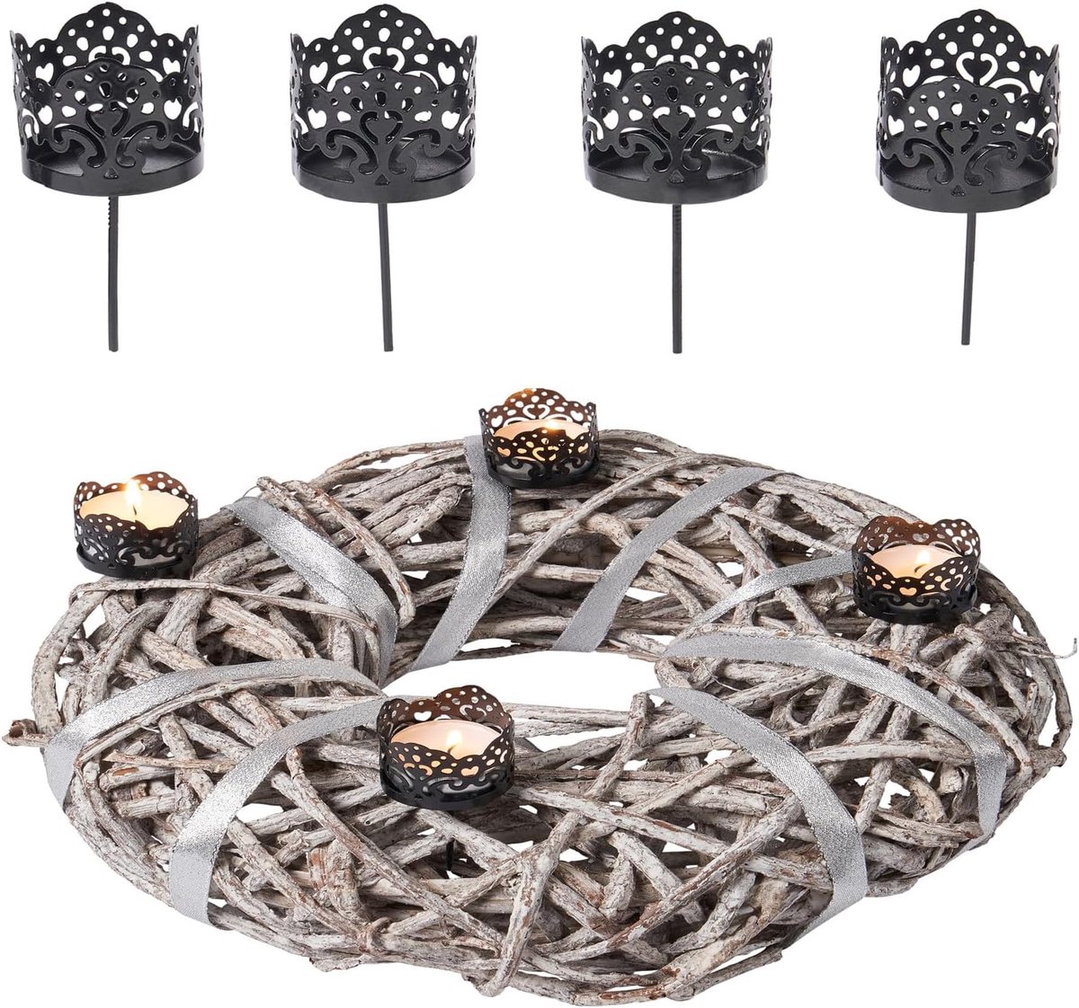 Set van 4 theelichtjeshouders als adventskransversiering van Mulano