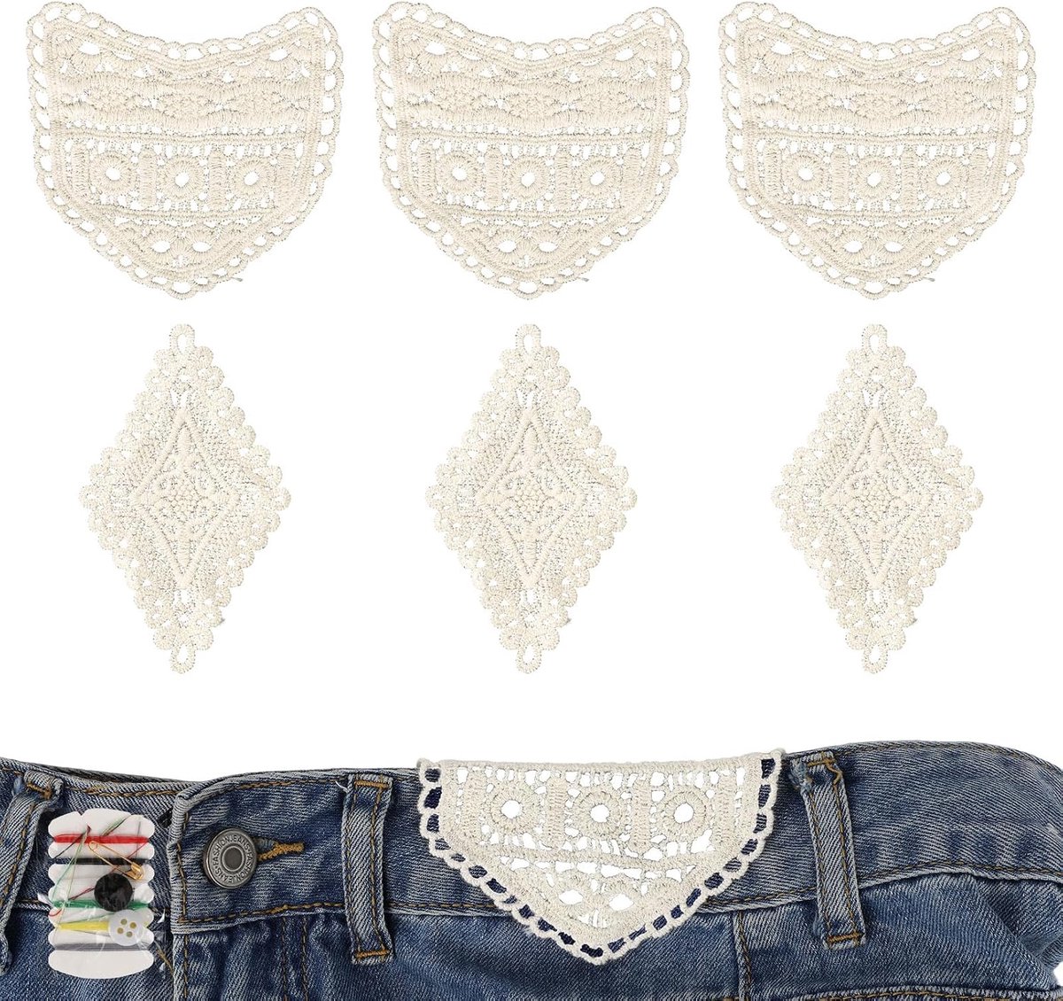 6st Broekbandverlengers, Katoenen Kanten Tailleverlengers met Naaiset Zachte en Stijlvolle Taillebandverlenger voor Jeans Broeken Shorts en Rokken (2 Stijlen)