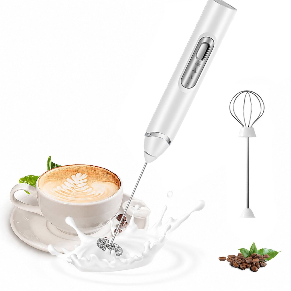NAXSIR - Elektrische Melkopschuimer - USB Oplaadbaar - 3 Snelheden - 2 Roerkoppen - Voor Koffie en Matcha
