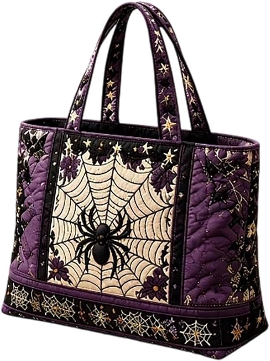 Halloween Trick-or-Treat-tas – Herbruikbare schoudertas met spinnenprint en comfortabele, verstevigde schouderbanden – Stevige tas van stof voor snoep en traktaties; geschikt voor kinderen en volwassenen (Halloweenfeest)