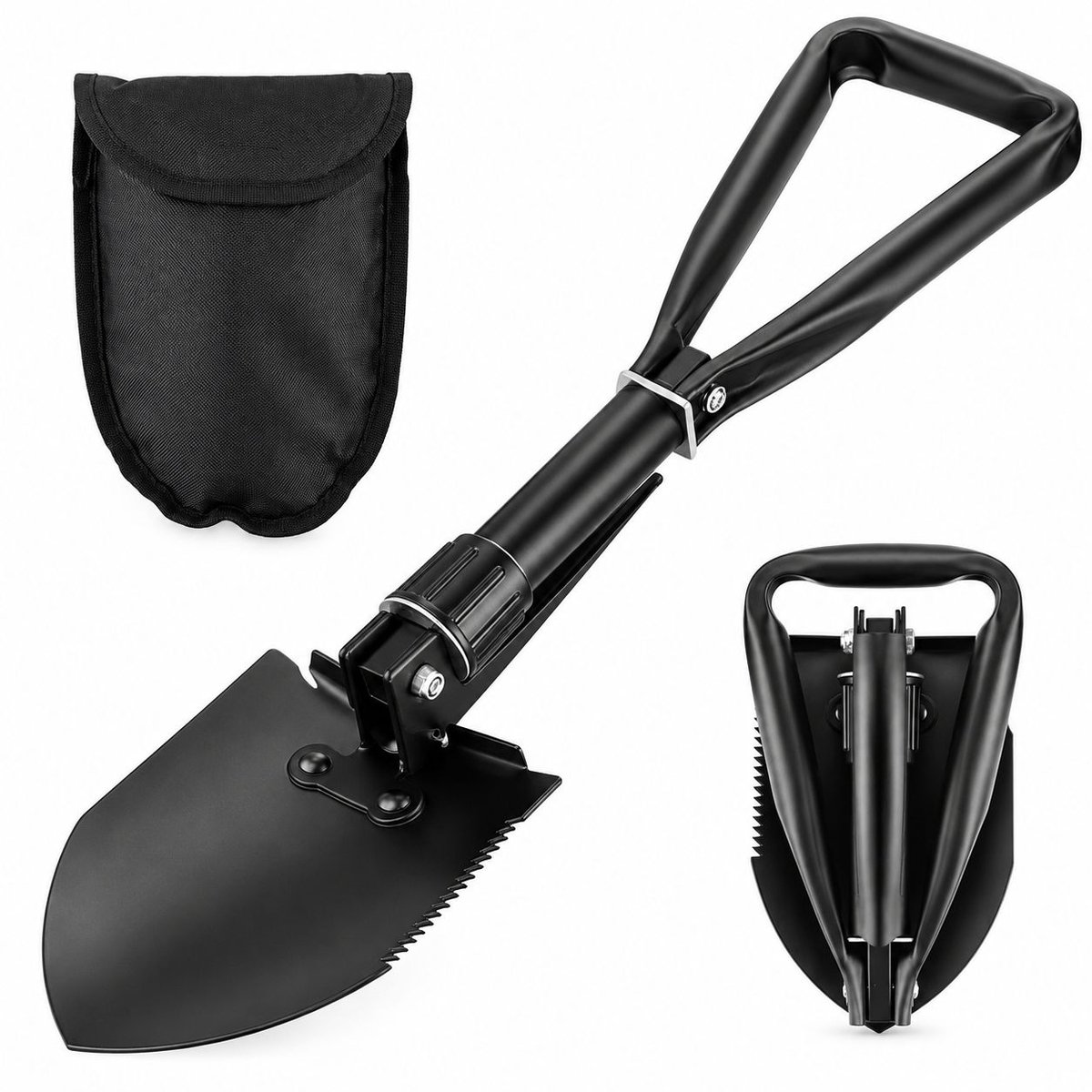 VHV - Minischep inklapbaar - Zwart - Opvouwbare pioniersschep - Army opvouwbare veldschep - Draagbare klapschep - Vouwschep met draagtas - in de tuin