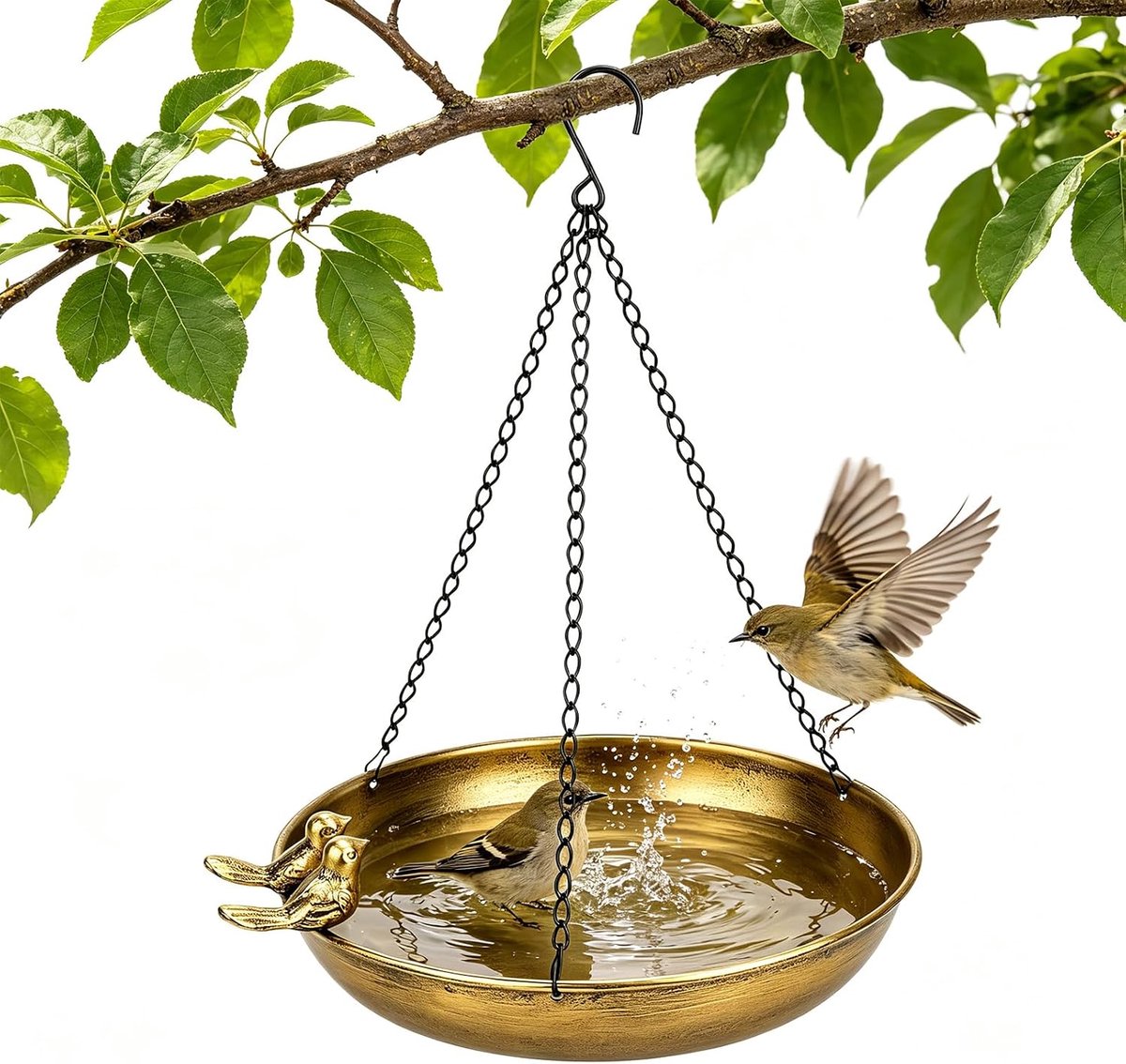 Hangend metaal, vogelbad om op te hangen, winterbestendig, S-vormige haken, vogelvoederdispenser voor wilde vogels, balkon, terras, retro vogelbad, hangend, brons, ijzer, eenvoudig