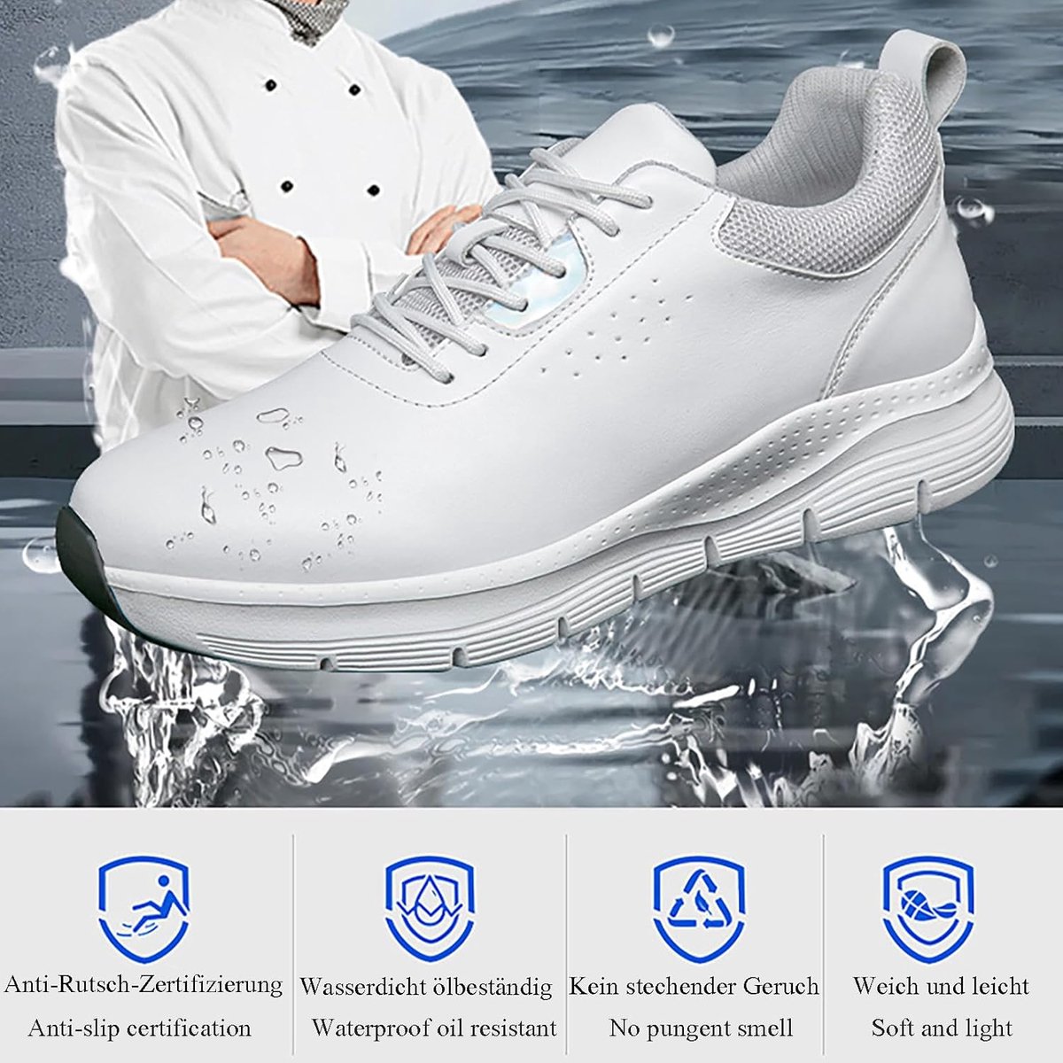 Werkschoenen voor heren en dames, antislip kookschoenen, koksschoenen, horeca- en keukensneakers, werkschoenen, ziekenhuis en zorg, service en schoonmaak
