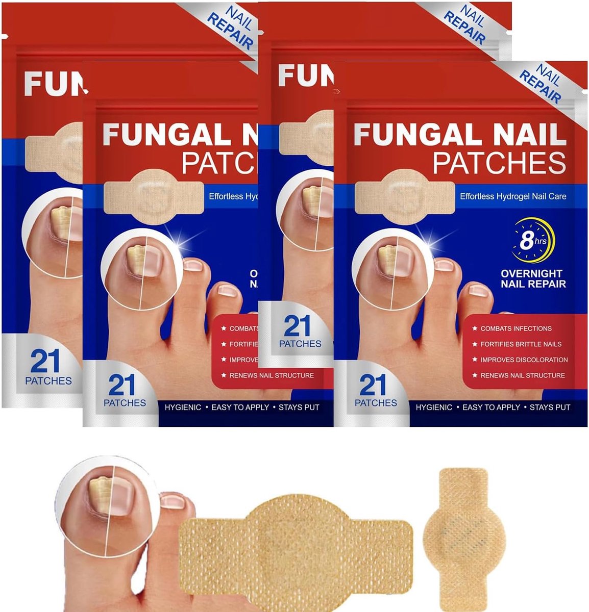 Set van 84 pleisters voor de dagelijkse voetnagelverzorging voor beschadigde teennagels en teennagels, 8 uur nachtverzorging met natuurlijke ingrediënten om de nagels te verzorgen