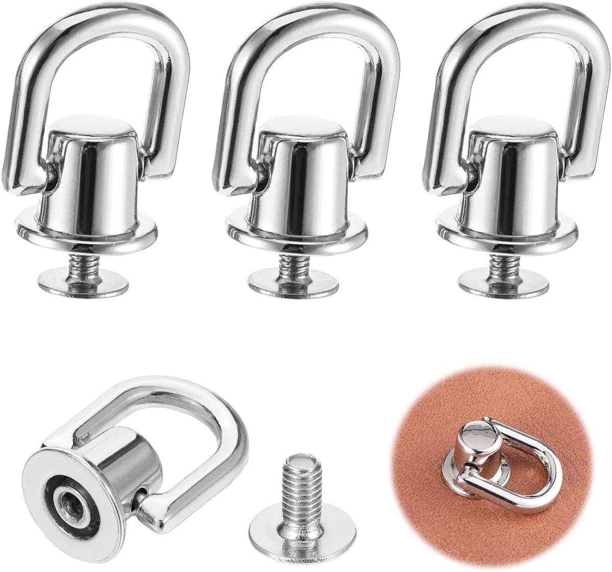 4 stuks D-ringen voor handtas, 360° draaibaar metalen materiaal