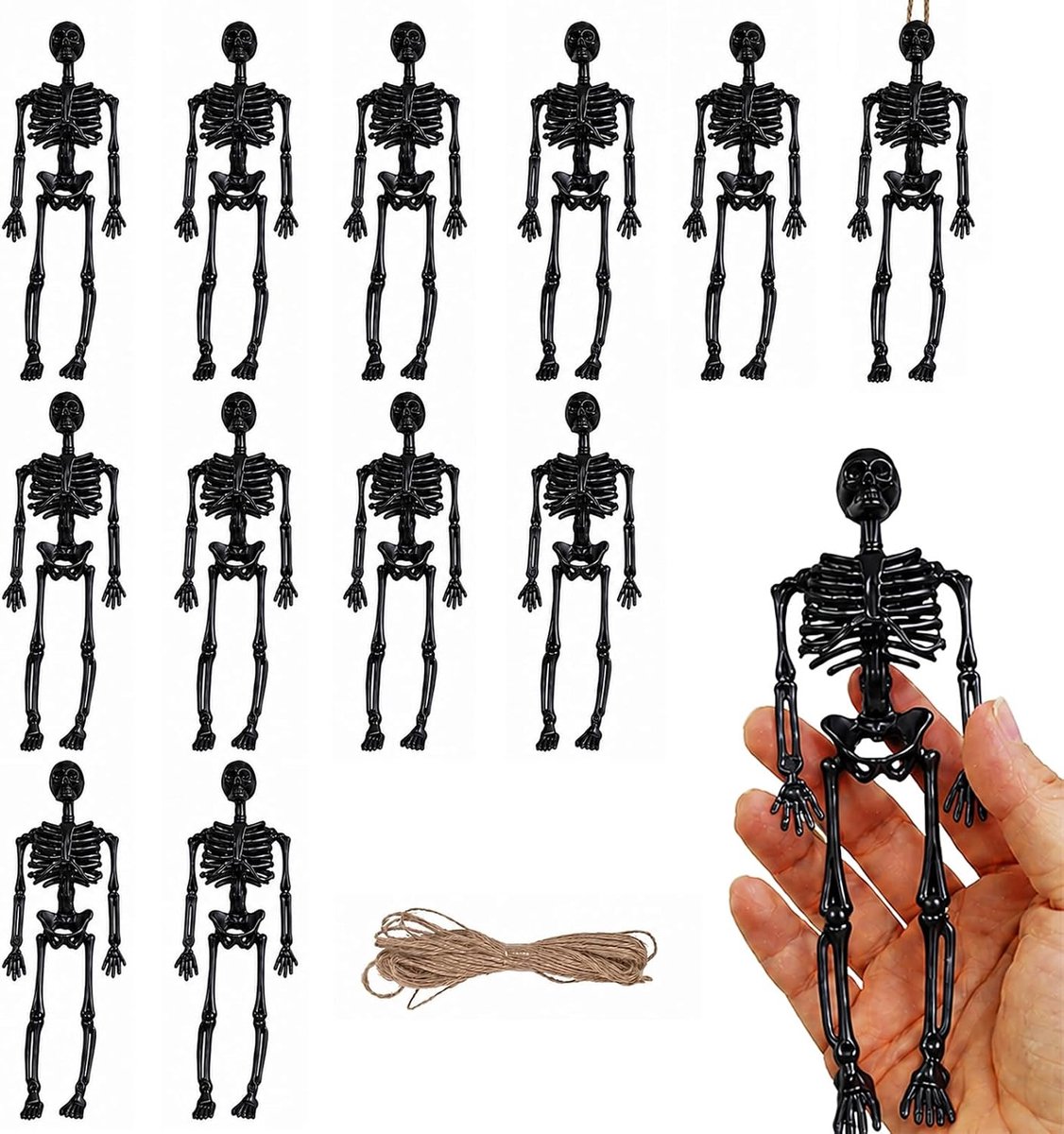 12 stuks mini-skelet, 14 cm, Halloween-decoratie, zwart