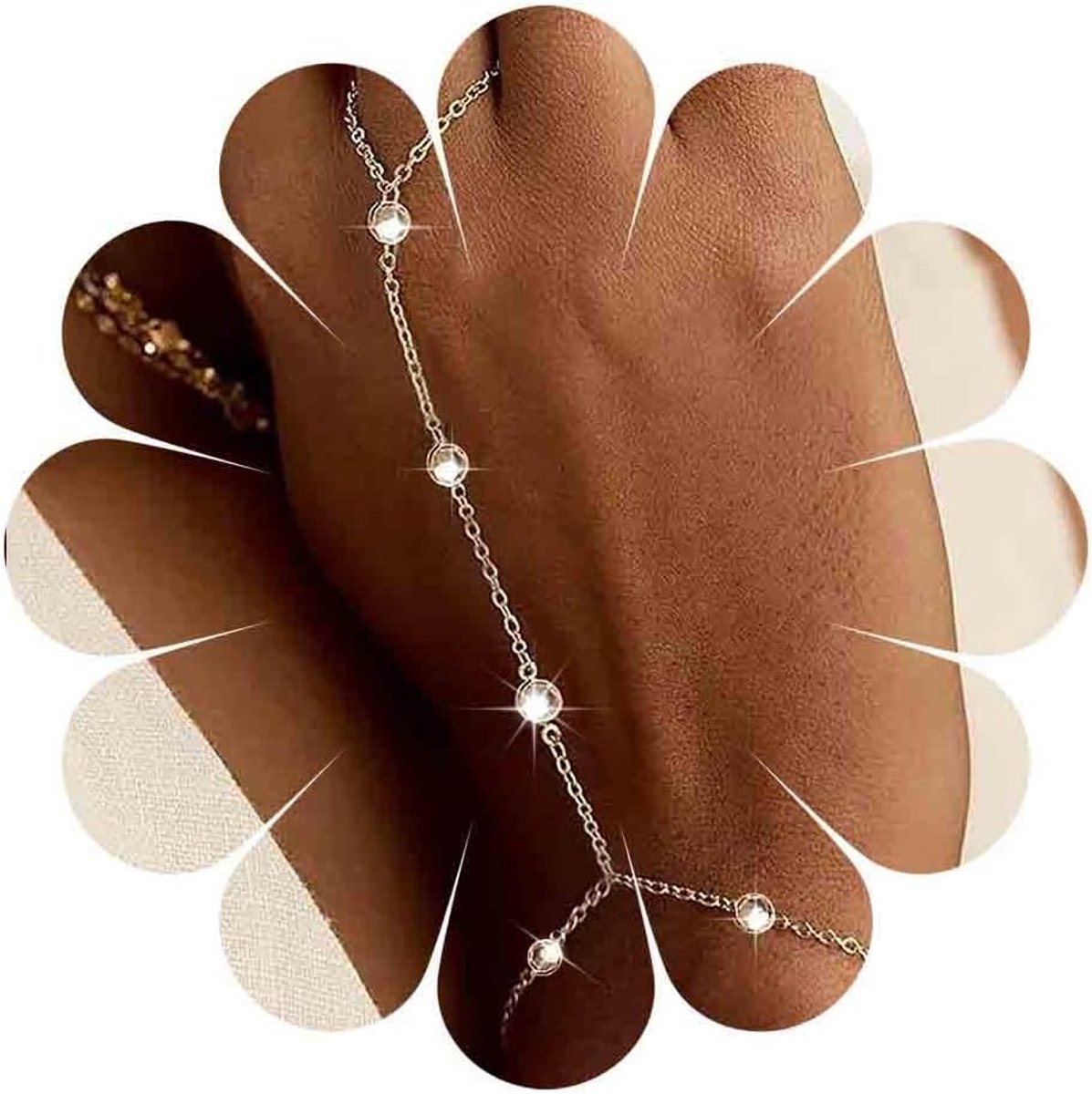 Ringenarmband goud - vintage stijl - met kristallen - voor bruiloften en feesten - ShopVlot