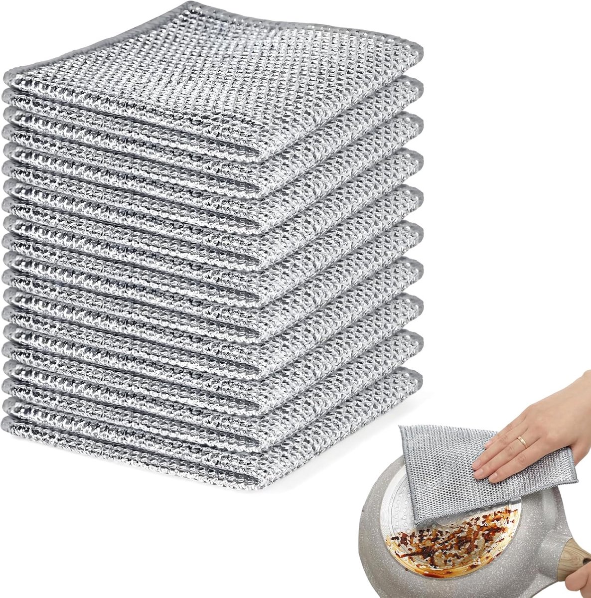 SnelShoppen - Pack van 10 Metalen Schoonmaakdoeken, Schrobdoeken, Krasbestendig, Multifunctionele Keuken Doekjes van Herbruikbaar Garens, 20x20 cm