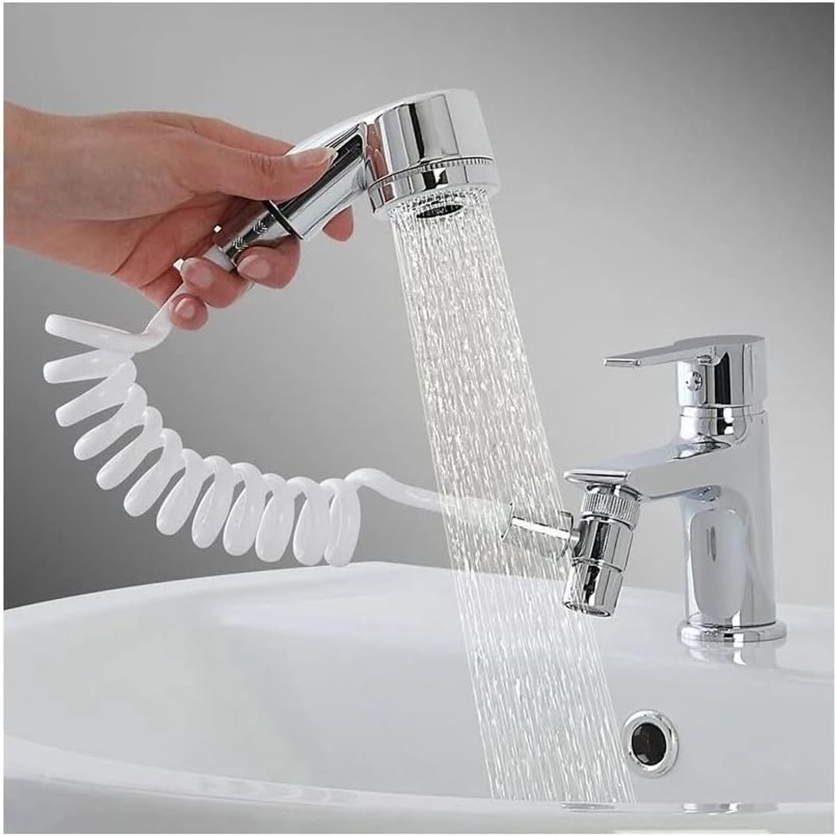 SnelShoppen - Easy Universele Handdouche voor Wastafel, Handdouche voor Badkamer en Buiten, Eenvoudig te Installeren met Dubbelzijdige Plakband, Compa