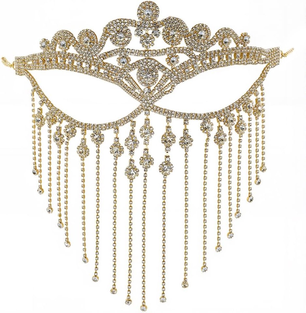 SnelShoppen - Gouden Rhinestone Masker met Fringes - Diamanten Gezichtsveil - Sprankelende Sexy Alloy Crystal Tassels - Venetiaans Masker voor Vrouwen