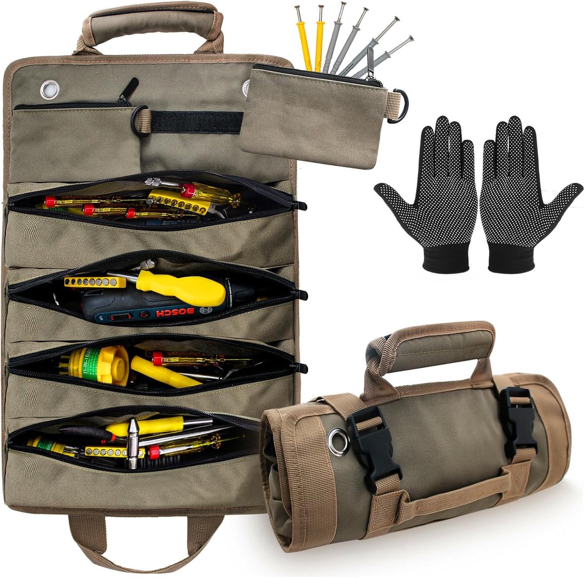 SnelShoppen - Professionele Tool Bag - Multifunctionele Roller Bag met 6 Compartimenten - Stevige 720D Polyester - Voor Elektricien, Fietsenmaker, Klu