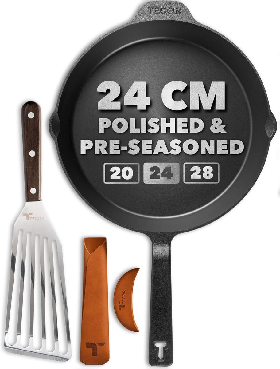 SnelShoppen - Gietijzeren Koekenpan Inductie 24 cm - Antiaanbak Koekenpan, Gepolijst, Duurzaam, Universeel, Cast Iron Pan voor Keuken, BBQ, Camping, F
