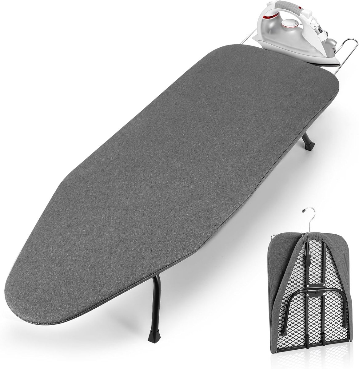SnelShoppen - Vouwbare Strijktafel Compact 31 x 81 cm met Antislip Poten, Opberghaak en Plank - Ruimtebesparende Strijktafel voor Thuis