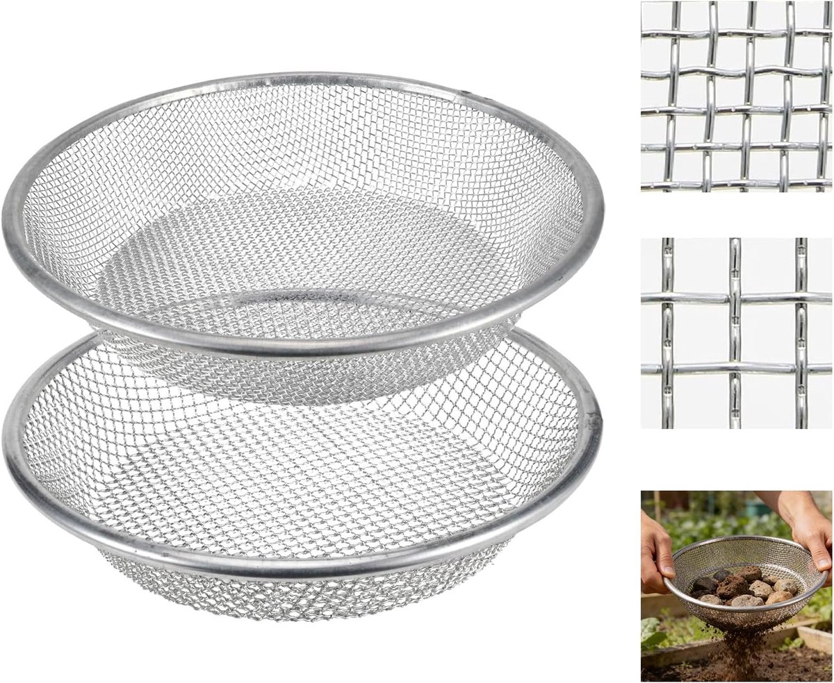 SnelShoppen - Tuinsieve Set 2 Stuks - 3mm en 6mm Zeef voor Aarde, Compost en Zand - Tuin Gereedschap voor Zaaien, Bonsai en Substraten - 30cm Rond