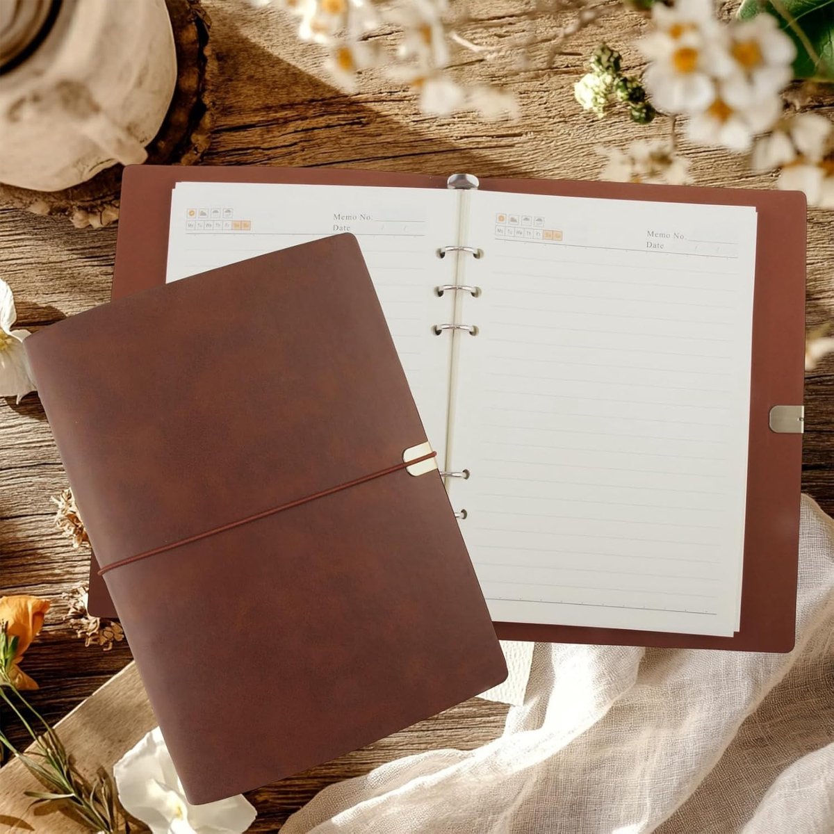 SnelShoppen - A5 Leer Notitieboek - Refillable Bruin Notitieboek voor Plannen, Reisdagboeken, Schetsen - 23 x 17 cm - Hoogwaardige Leer, Elastische Sl