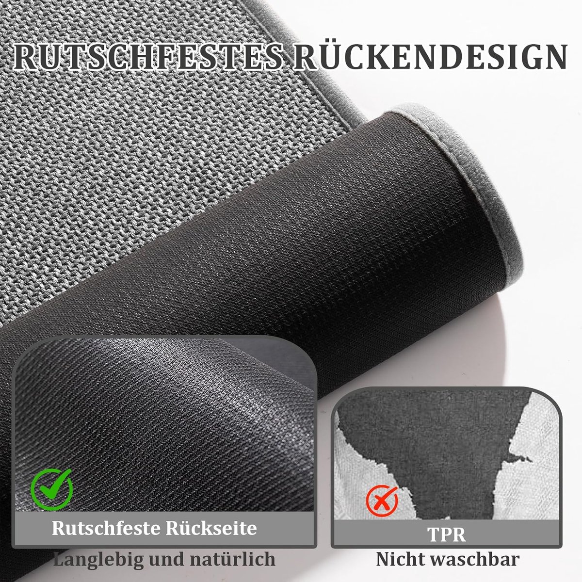 SnelShoppen - Non-Slip Badmat 43 x 150 cm - Grijze Badkamer Mat met Rubber Achterkant - Wasbare Antislip Badkamer Tapijt voor Douche en Bad