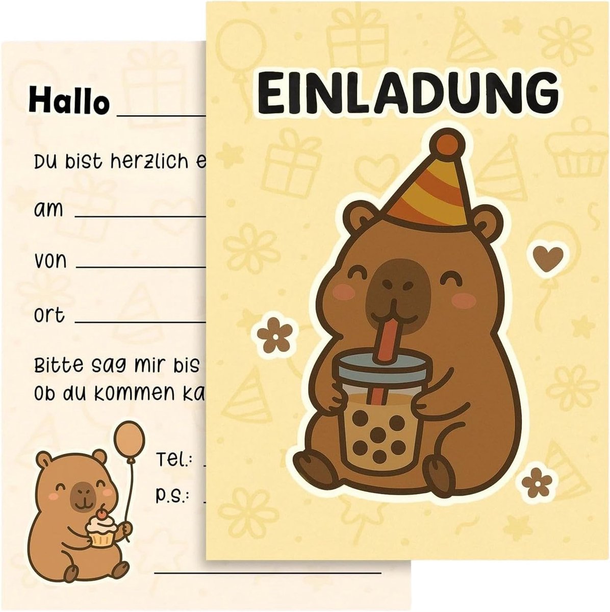 Uitnodigingskaarten kinderverjaardag 12 stuks - Capybara ontwerp - schattig en kleurrijk - perfect voor uitnodigen - ShopVlot