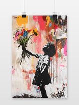 Affiche de graffitis | Banksy Poster | Fille Affiche | Affiche Fleurs | Affiche Art de rue | Affiche artistique | Affiche moderne | Affiche emblématique | 61x91cm | PVD | Décoration murale | Affiche murale | Convient pour l'encadrement