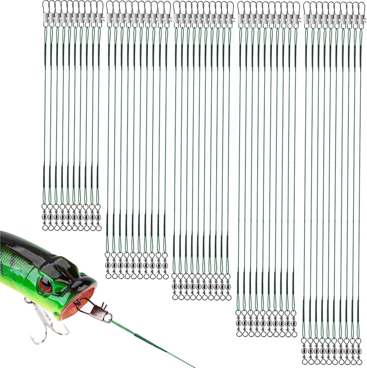SnelShoppen - Set van 50 Pike Fishing Steel Leaders 5 Maten (10/15/20/25/30cm) - Vissen Accessoires voor Roofvissen, Verswater & Zoutwater