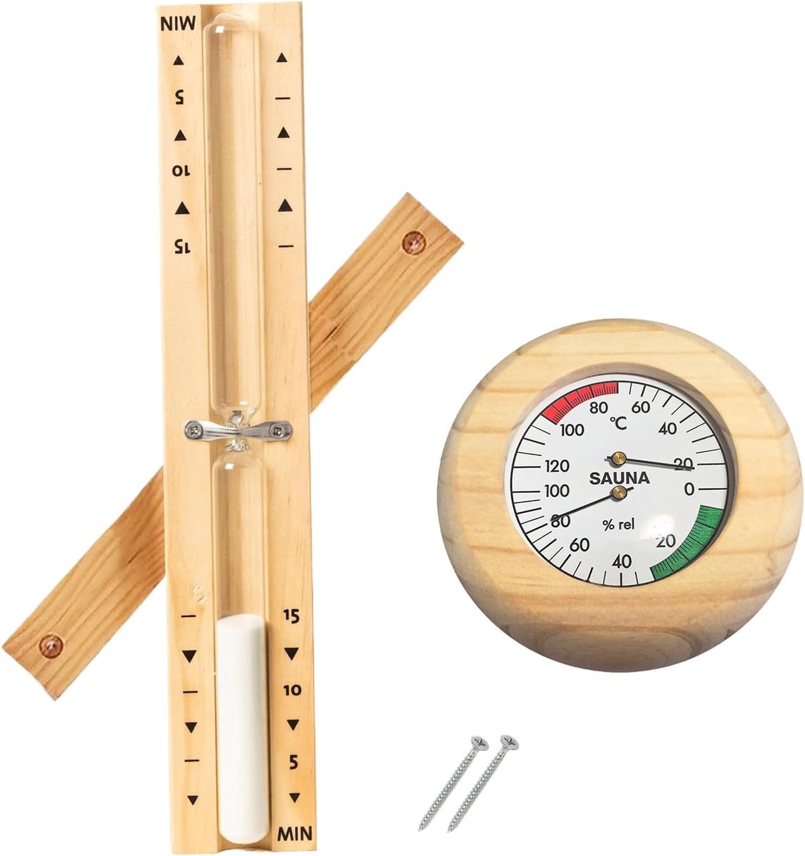 Sauna thermometer set - digitale zandloper 15 minuten + houten thermometer 20-100°C - voor nauwkeurige tijdsweergave - ShopVlot