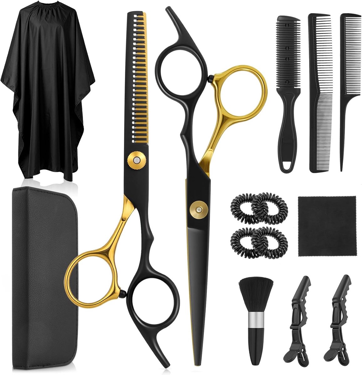 SnelShoppen - Professionele Haar Schaar Set 15-delig - 17 cm, 440C Roestvrij Staal, Knip- en Effileerschaar voor Thuisgebruik, Kapsalon, Mannen, Vrouw