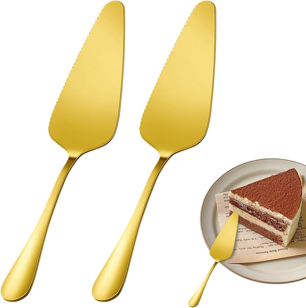SnelShoppen - stainless steel cake server set 2-delig, veelzijdige taartserver met mes, snij- en serveer set voor restaurant, gouden kleur, hoogwaardi