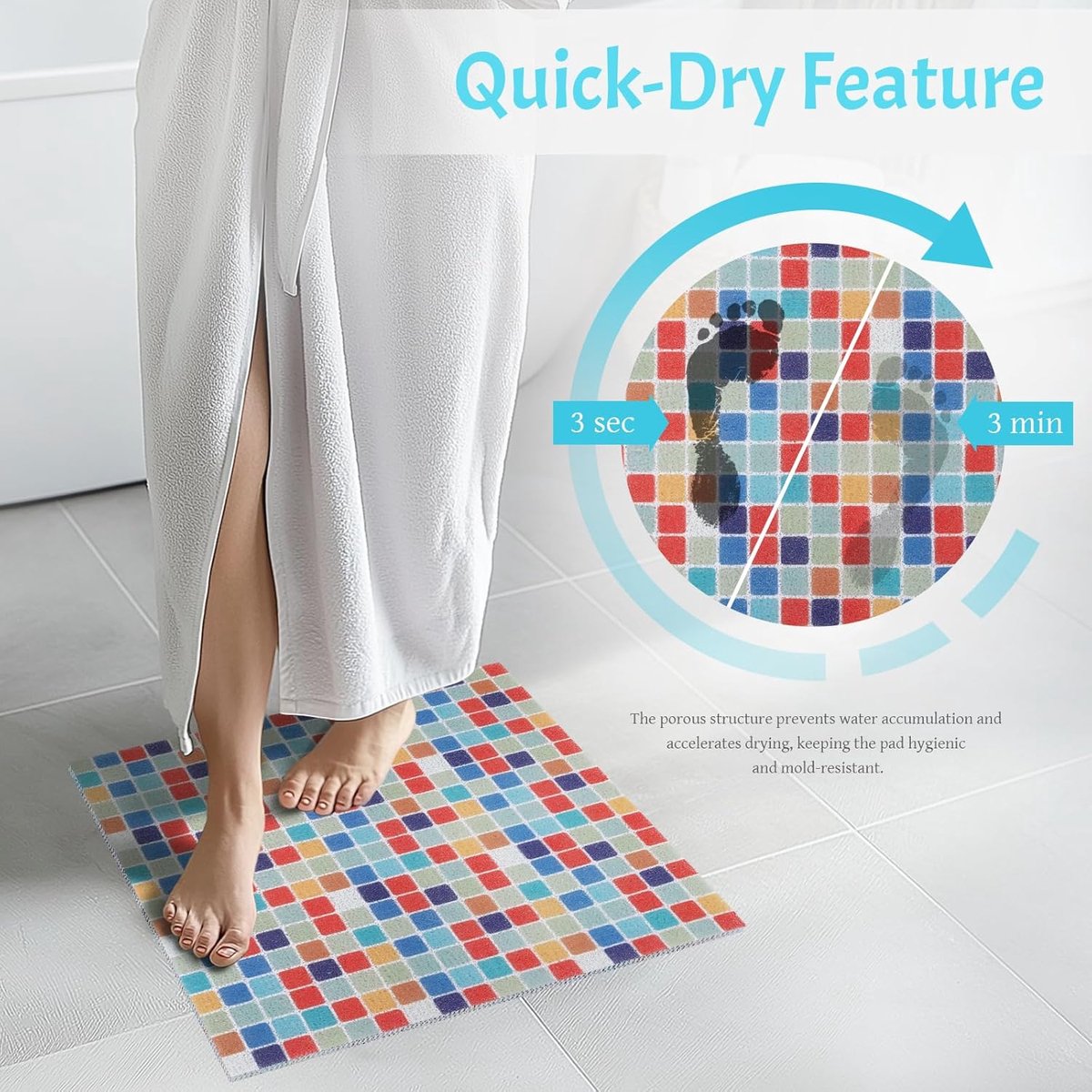 Douchemat extra groot 70 x 70 cm - PVC anti-slip - sneldrogend en zacht - veilig voor badkamer - ShopVlot
