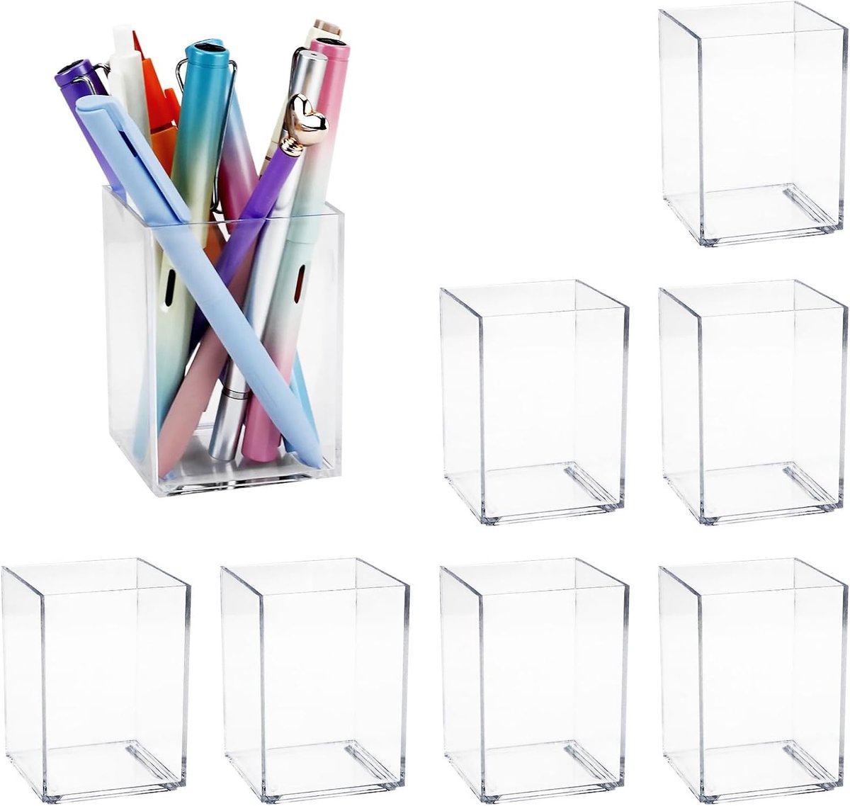 SnelShoppen - Set van 8 Transparante Acryl Pennenhouders - Potloodhouder, Make-upborstelorganizer - Bureauaccessoires voor Kantoor, School, Thuis, Sch