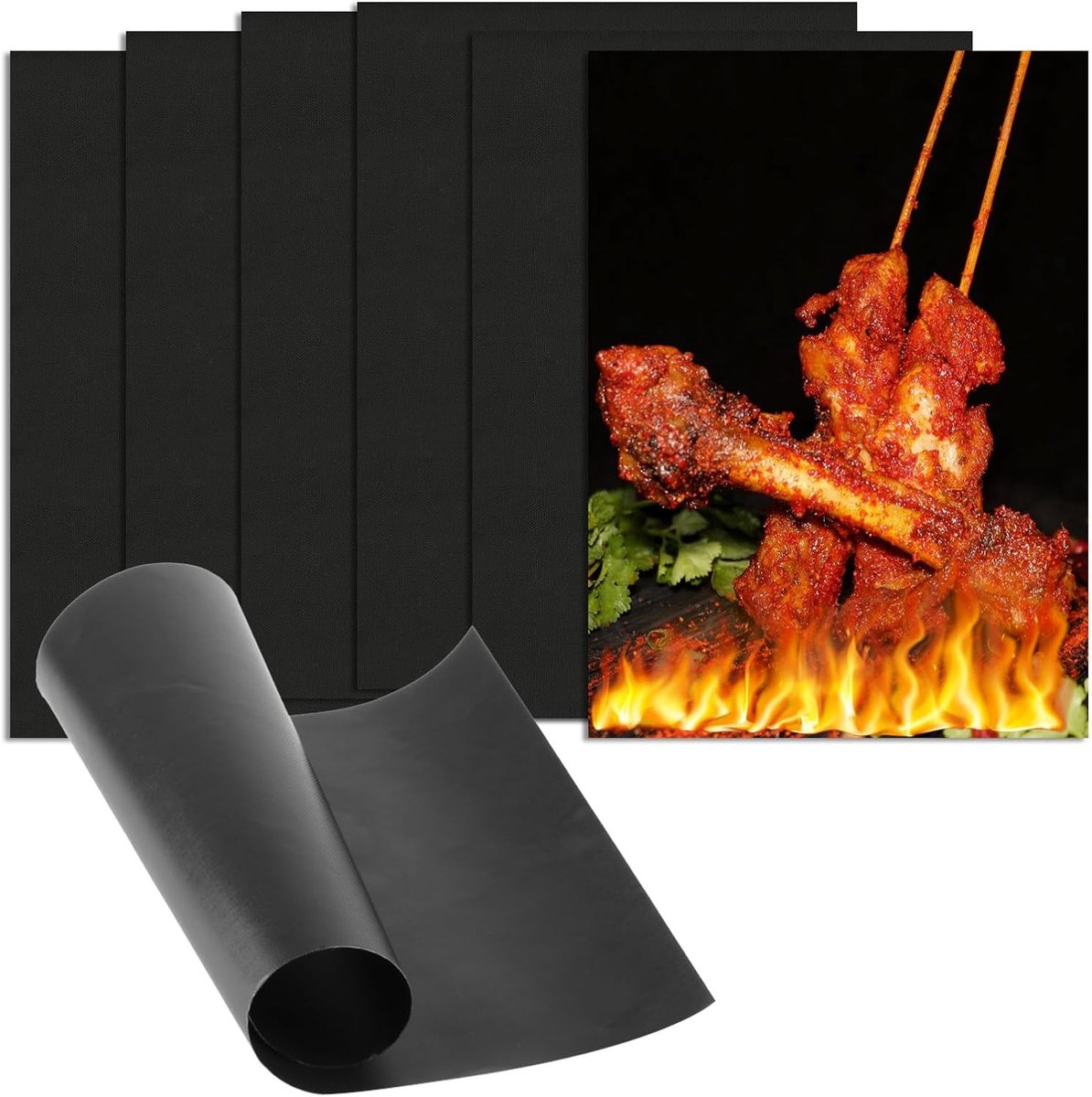 SnelShoppen - 6 BBQ Grill Mats voor Gas Barbecues 40 x 30 cm | Teflon Grillplaat, Herbruikbare Antiaanbak Bakmatten voor Houtskool en Gas Barbecues, P