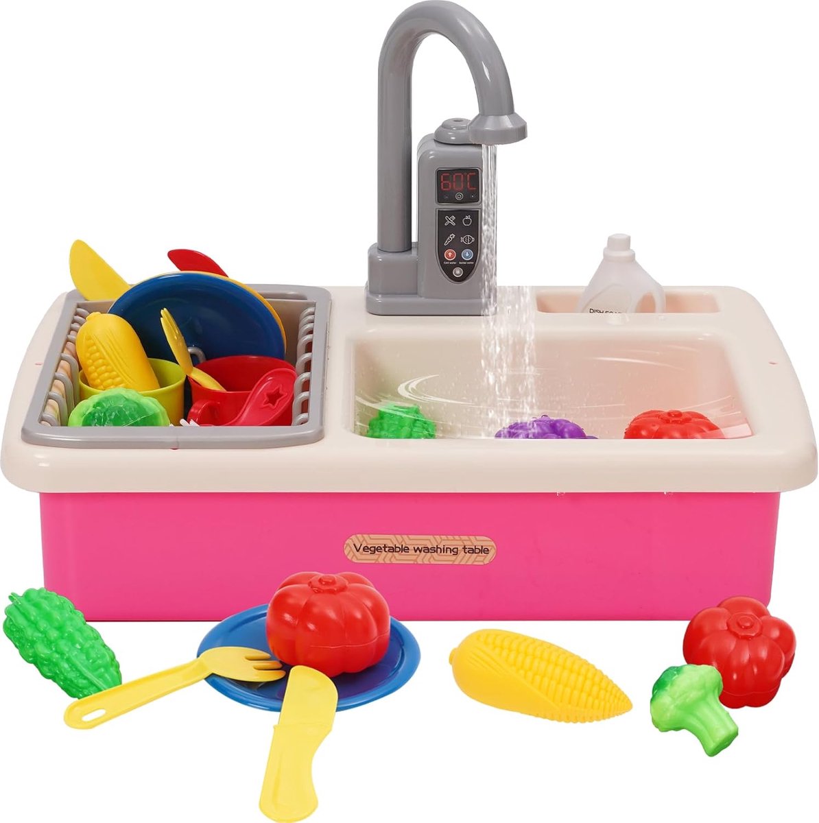 SnelShoppen - Speelgootsteen voor Kinderen, Keukenspoelbak met Watercircuit, Elektrische Kraan, Rollenspel Set, Kinderwastafel, Speelgoedaccessoires v