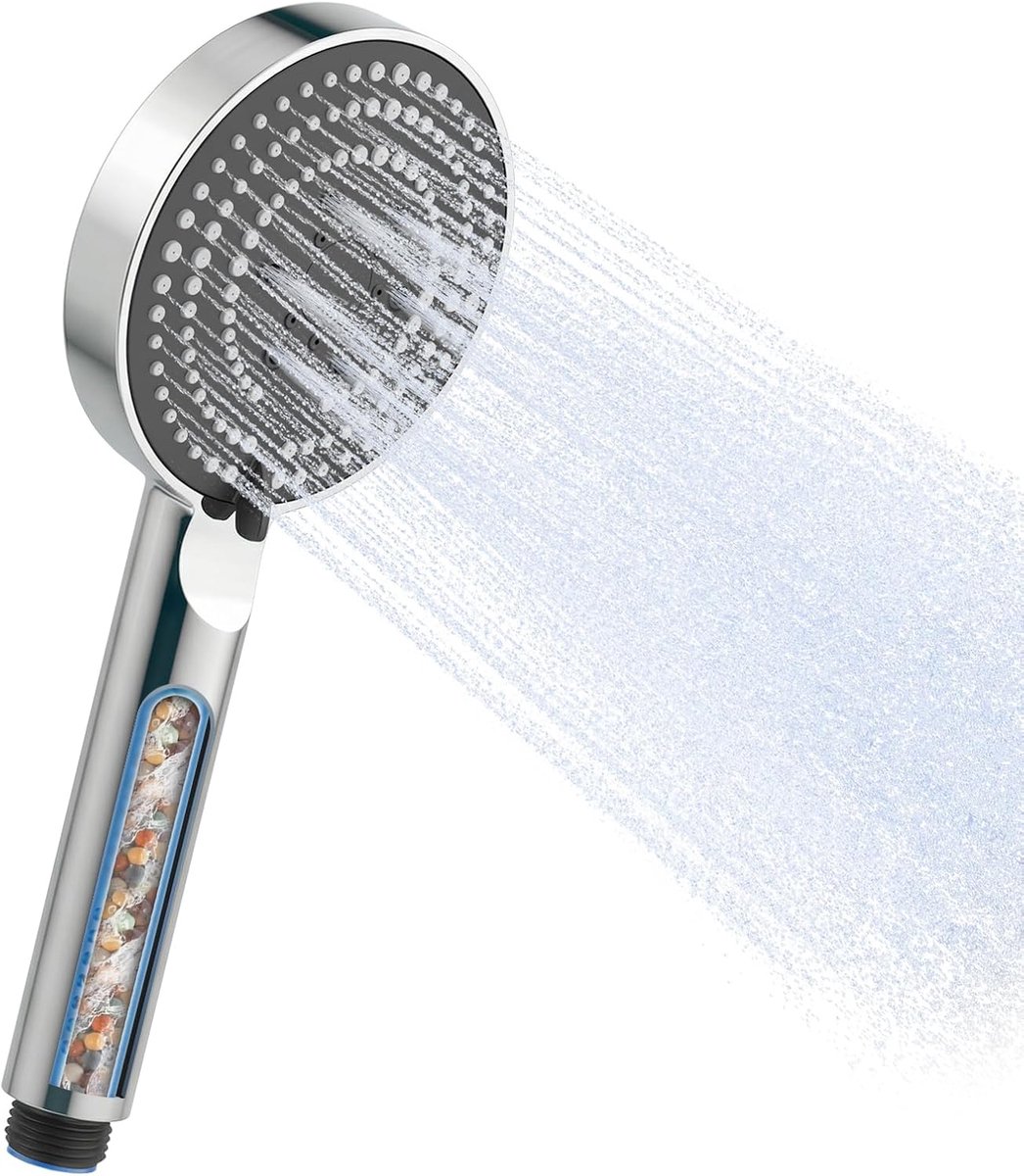 SnelShoppen - Handdouche met Anti-Kalkeer Filter, 6 Jetstanden, Waterbesparende Doucheset, Grotere Douchekop 100mm, Chroom, Perfect voor Thuisgebruik