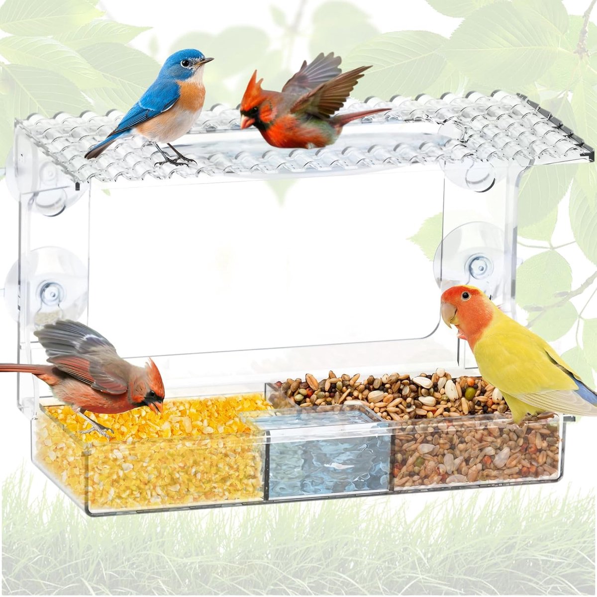 SnelShoppen - Transparante Vogelhuis Raamvoeder 24.6 x 10 x 13.7 cm - Afneembare Vogelvoeder Dispenser met Zuignappen voor Vogelspotten - Tuin Decorat