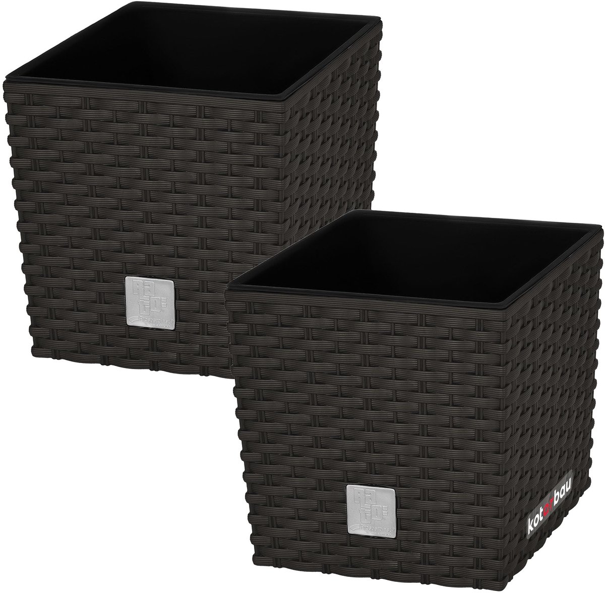 KOTARBAU® Vierkante Bloempot met Inzetpot - Vierkante Plantenbak 22x22 cm 2 Stuks - Plantenpot 9,8 L - Plantenbak - Kunststof - Rotanlook - Umbra