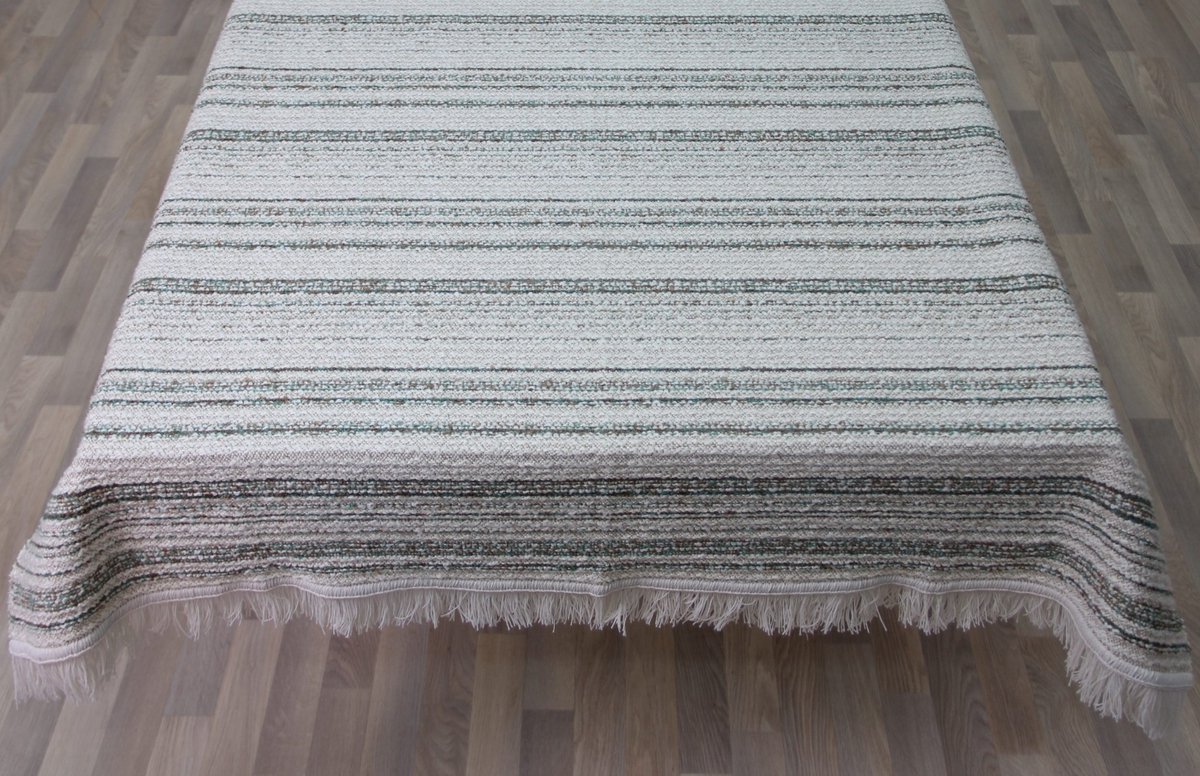 Handweef Tafelkleed Malando / Malaga 13 - 125x125 cm - vierkant kleed - ecru / bruin / groen gestreept