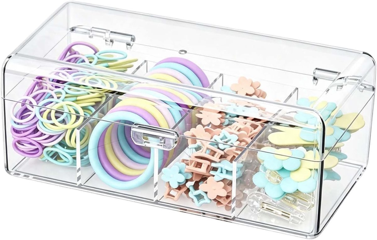 Make-uporganizer, transparant, van acryl, 4 vakken, organizer voor haaraccessoires met deksel, stapelbare - ShopVlot