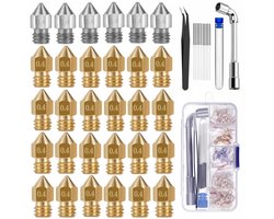30 stuks mondstukken, 0,4 mm mondstukken, 3D-printer messing, roestvrij stalen hot-end-sproeiers met voor Creality Ender 3 V2 /Ender 3/Ender 3 Pro/Ender 3 Max/Ender 5 Pro, 3 S1/3 Neo/CR 10-serie