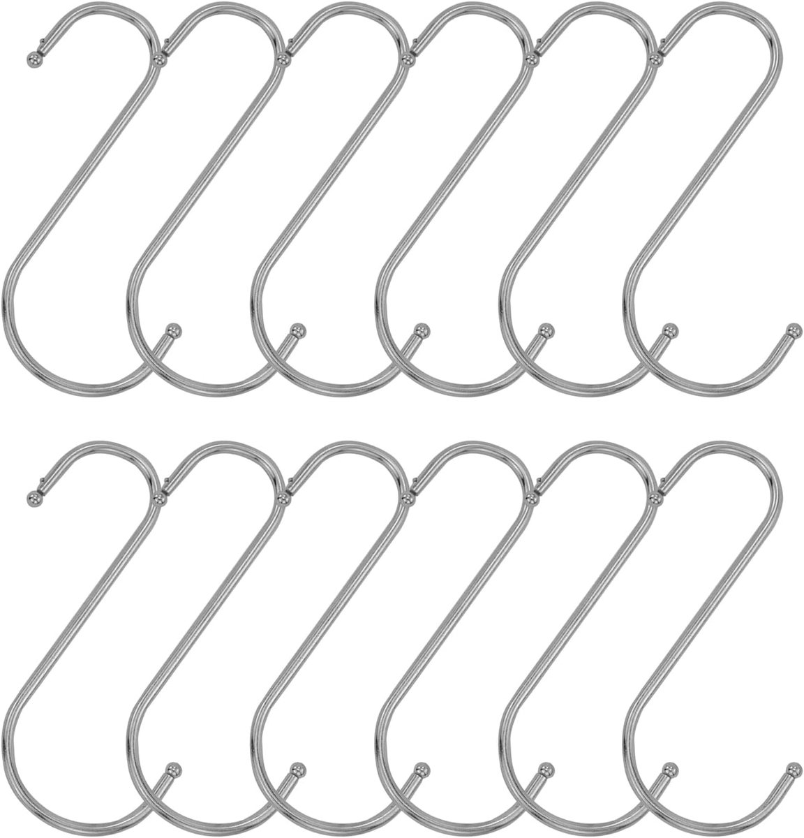 12 stuks S-vormige haken, multifunctionele S-vormige haken, hanghaken, dubbele haken voor keuken, badkamer, slaapkamer (zilver)