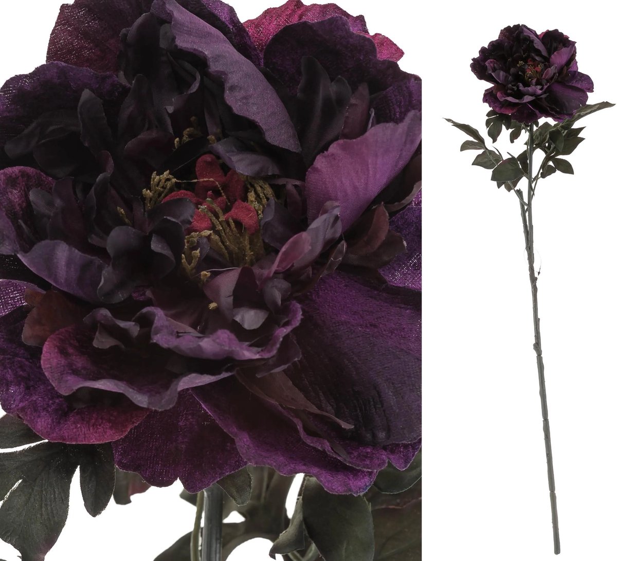 Kunstbloem Aluro Decoratieve Paarse Pioenroos 94 CM - Zijden Pioenroos Donkerpaars - Nep Pioen Realistische Kunstbloem - Grote Paarse Kunstbloem op Steel - Stijlvolle Woondecoratie - Grote Kunstbloem voor Vaas