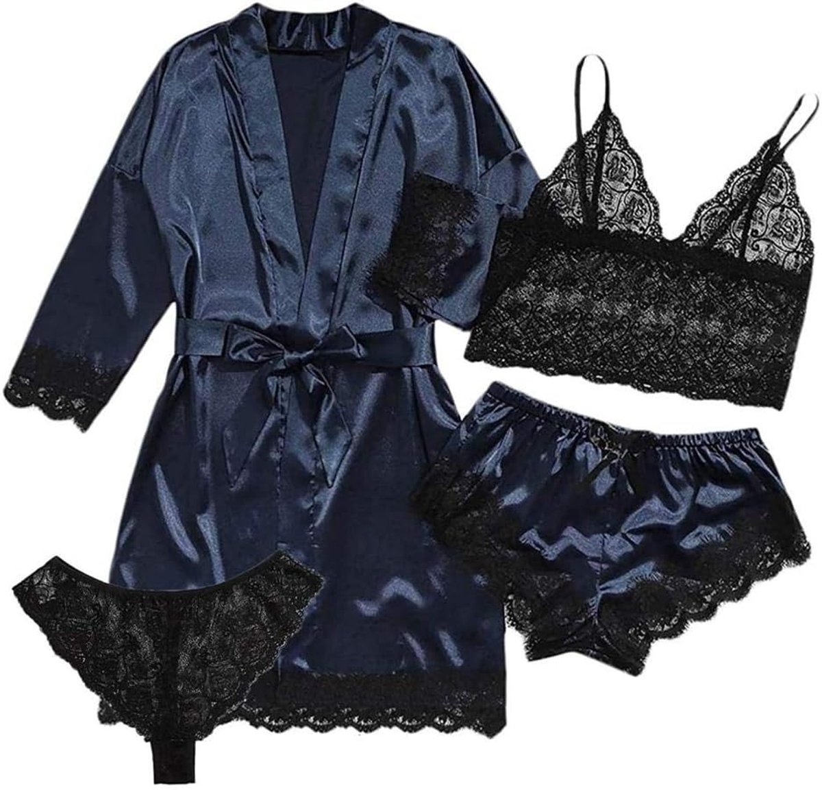 Dameskostuums Sexy Vrouwen Badjas Bruiloft Gewaad Kanten Trim Nachtkleding Casual Huiskleding Nachtkleding Bodysuit Set-C_L