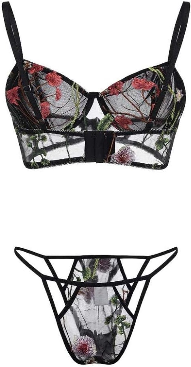 Lingeriesets dames Vrouwen Erotische Borduurwerk Kant Lingerie Bh String Verleiding Transparant Ondergoed Sex Dames Nachtkleding Set
