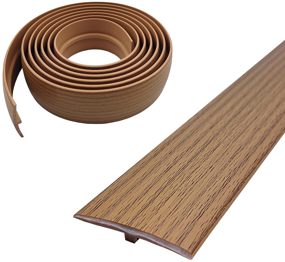 T-profiel, overgangslijst, zelfklevend, 5 x 300 cm, deurdrempel, lijst, pvc, platte splijtafdekking voor deurdrempels en verbindingsvloeren van laminaatvloertegels (geel eiken, 5 cm