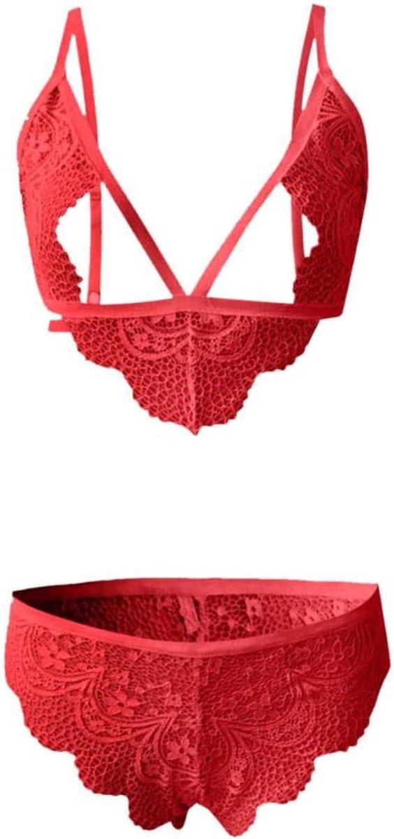 Lingerie Dameslingerie 2 ST Porno Vrouwen Erotische Lingerie Kanten Beha Slips Transparant Ondergoed Sets Verleiding Sexy Dames Nachtkleding-Red_XL