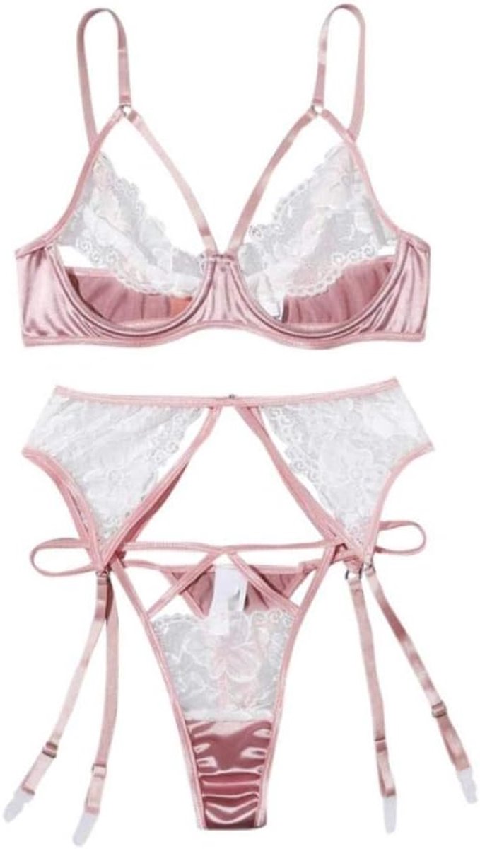 Lingerie & ondergoed 3 ST Vrouwen Sexy Lingerie Kanten Beha Kousenband Transparante String Verleiding Ondergoed Erotische Dames Set