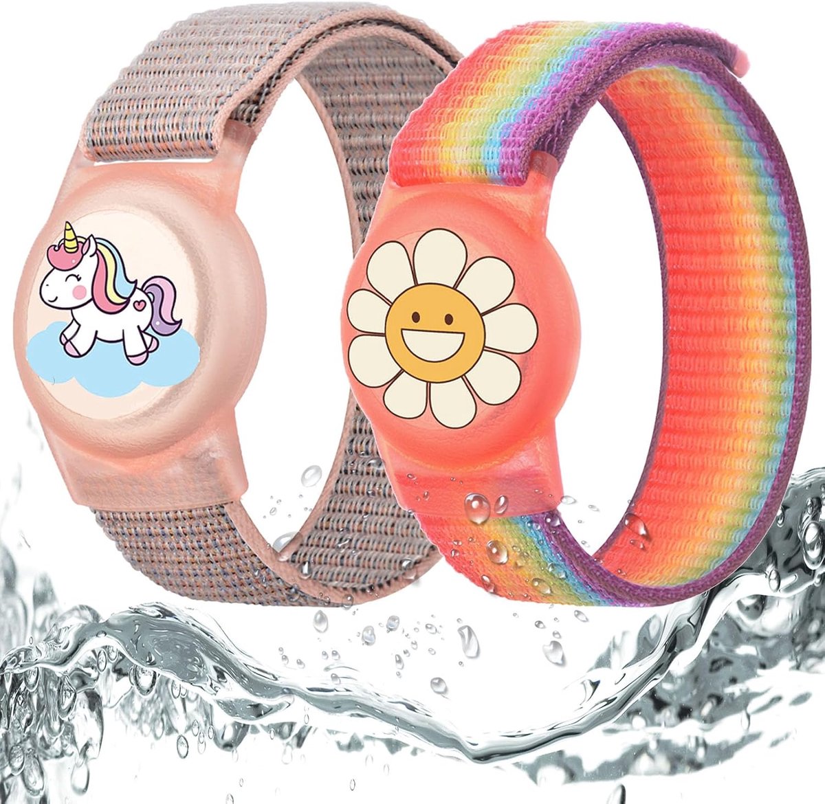 Armband waterdicht voor AirTag houder, Siliconen anti-verlies GPS-tracker-armbandhoes voor peuters (paard roze + regenboog)