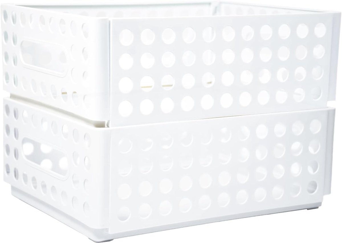 2 stuks opvouwbare plastic opbergdoos, duurzame en opvouwbare opbergmand, opvouwbare kratdozen organizer, stapelbare opbergbakken met handgrepen voor keuken, woonkamer, kantoor