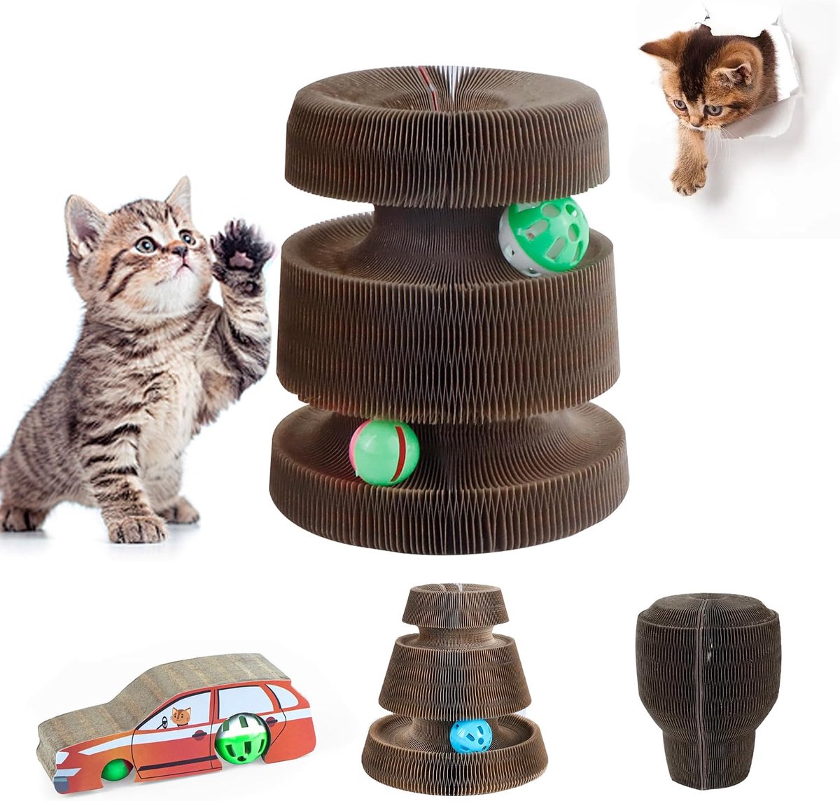 Krabplank Kat, Kaartbord Cat Toy, Magic Organ Cat Scratching Board, Slijtvaste Krabplanken Kat, Cats Speelgoed Karton met 2 Bells Ball, Opvouwbaar Interactief Kattenspeelgoed