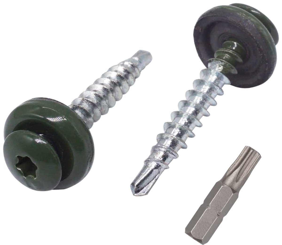 (Pack van 30 stuks) metalen dakbedekking Torx-schroeven, 4,8 x 35 mm geschilderde zelfborende schroeven met EPDM-ringen, plaatschroef (30, chroomgroen RAL 6020)