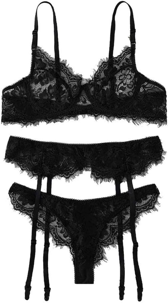 Vrouwen Ondergoed Kousenband Beha String Lingerie Sexy See Through Lace set