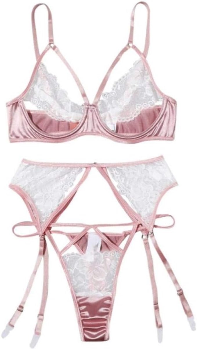 Dames 3 ST Porno Vrouwen Sexy Lingerie Kanten Beha String Verleiding Kousenband Perspectief Ondergoed Erotische Dames Nachtkleding Set