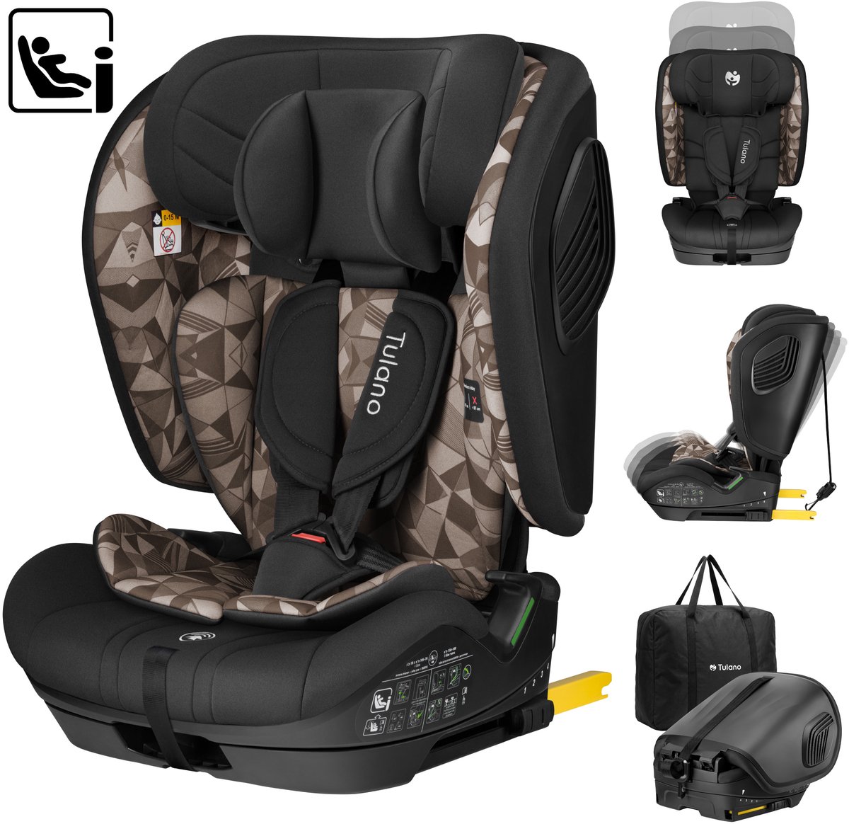 Tulano Zooma 55 i-Size Meegroei Autostoeltje - Kinder Autostoel (76-150 cm) - Zwart/Taupe